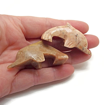 2 Carved Soapstone Dolphin Pendants 50x25x16mm for Jewellery and Crafts