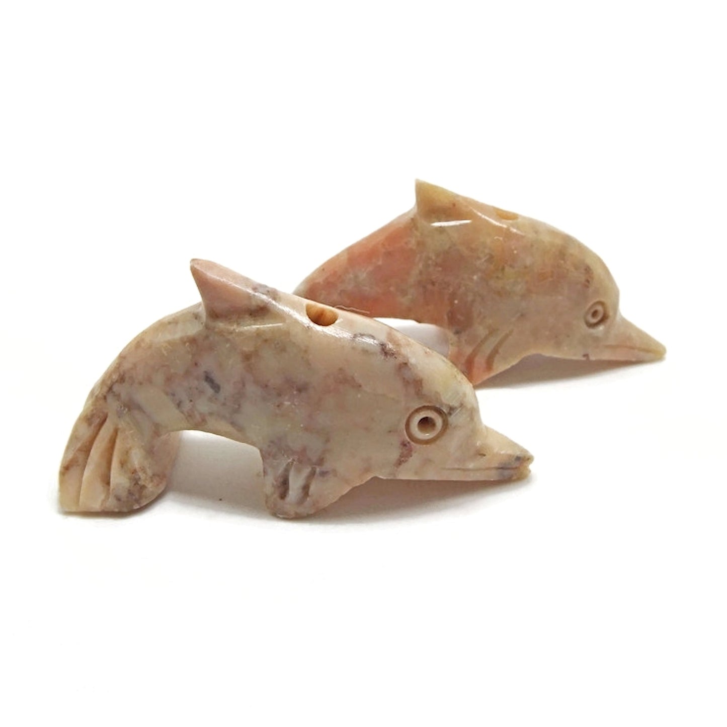 2 Carved Soapstone Dolphin Pendants 50x25x16mm for Jewellery and Crafts