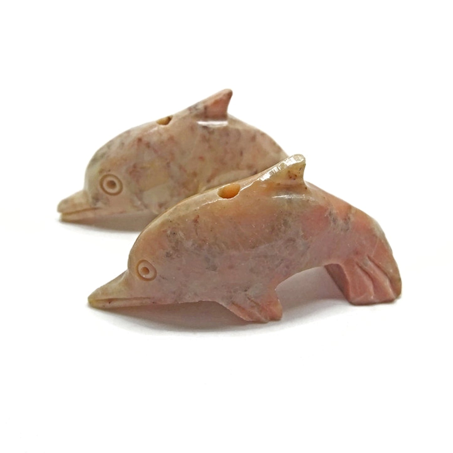 2 Carved Soapstone Dolphin Pendants 50x25x16mm for Jewellery and Crafts