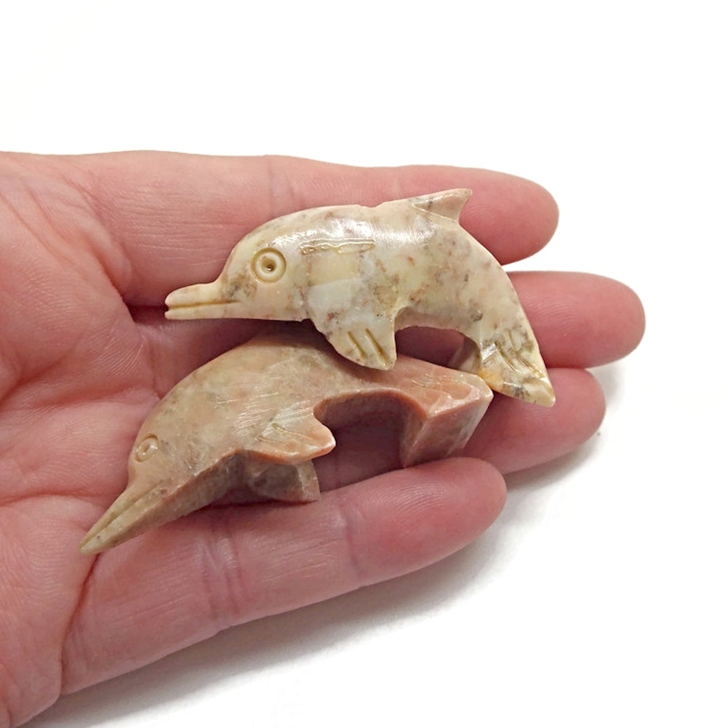 2 Carved Soapstone Dolphin Pendants 50x25x16mm for Jewellery and Crafts