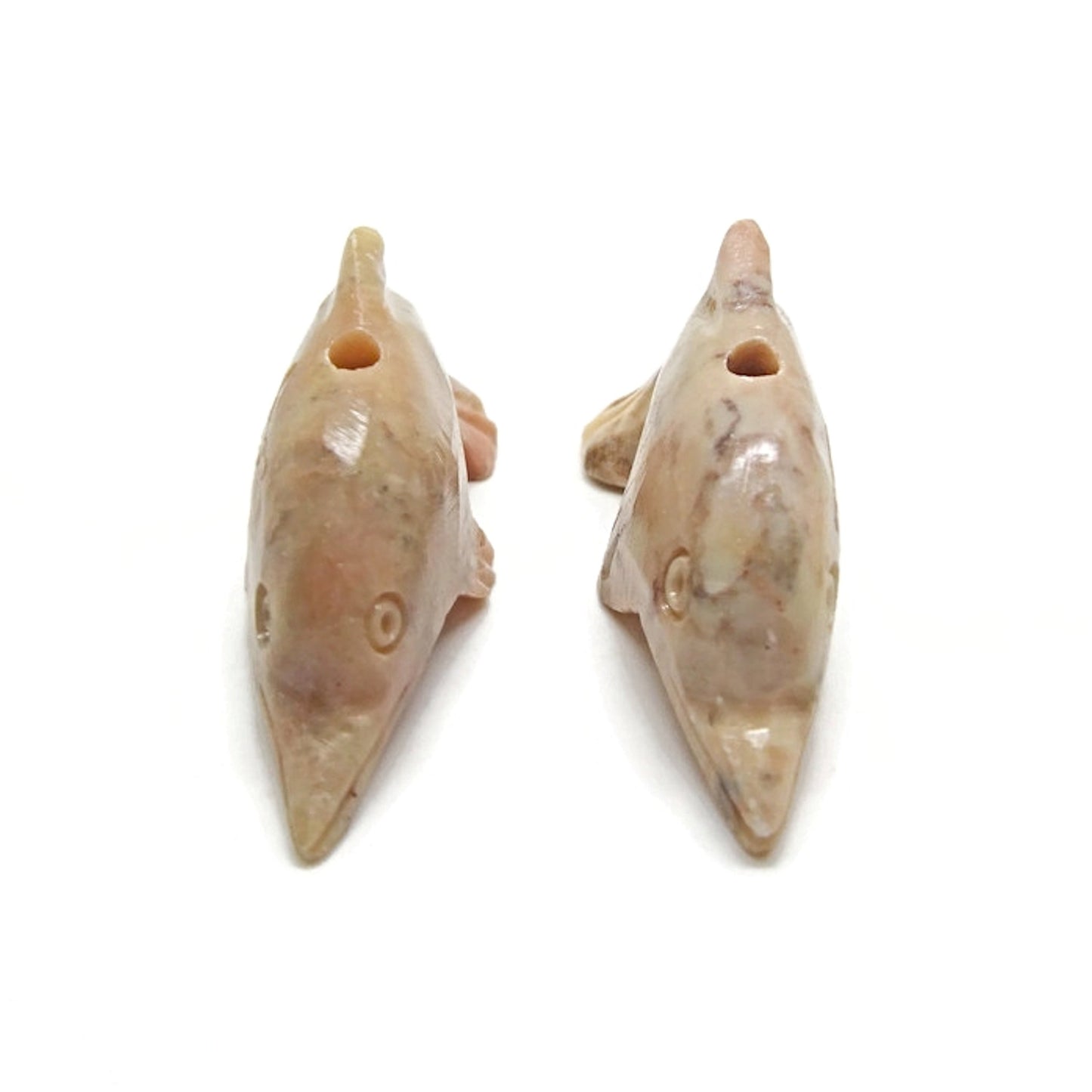 2 Carved Soapstone Dolphin Pendants 50x25x16mm for Jewellery and Crafts
