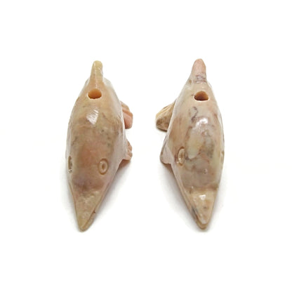 2 Carved Soapstone Dolphin Pendants 50x25x16mm for Jewellery and Crafts