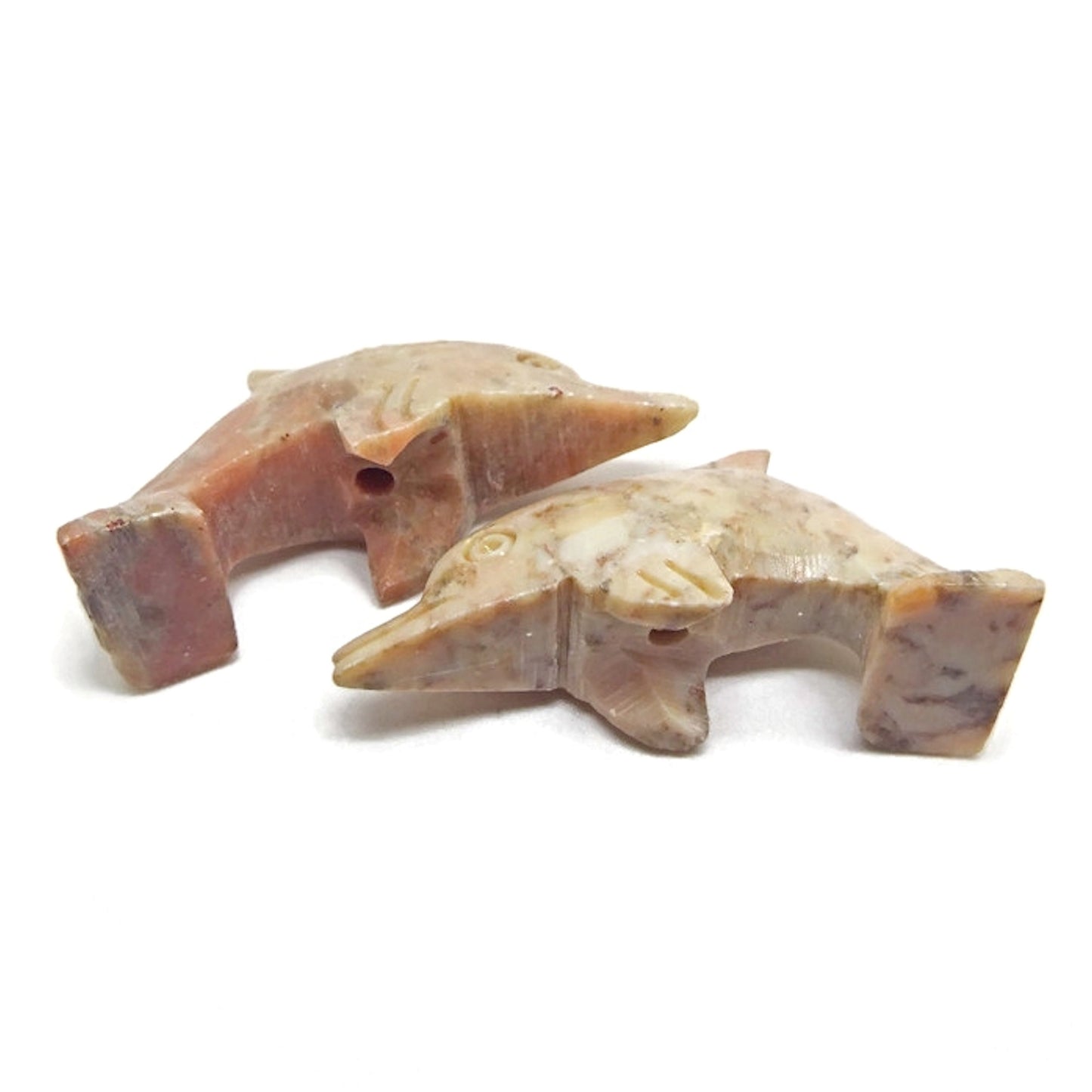 2 Carved Soapstone Dolphin Pendants 50x25x16mm for Jewellery and Crafts