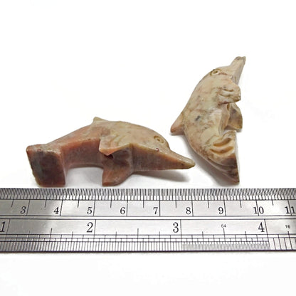 2 Carved Soapstone Dolphin Pendants 50x25x16mm for Jewellery and Crafts