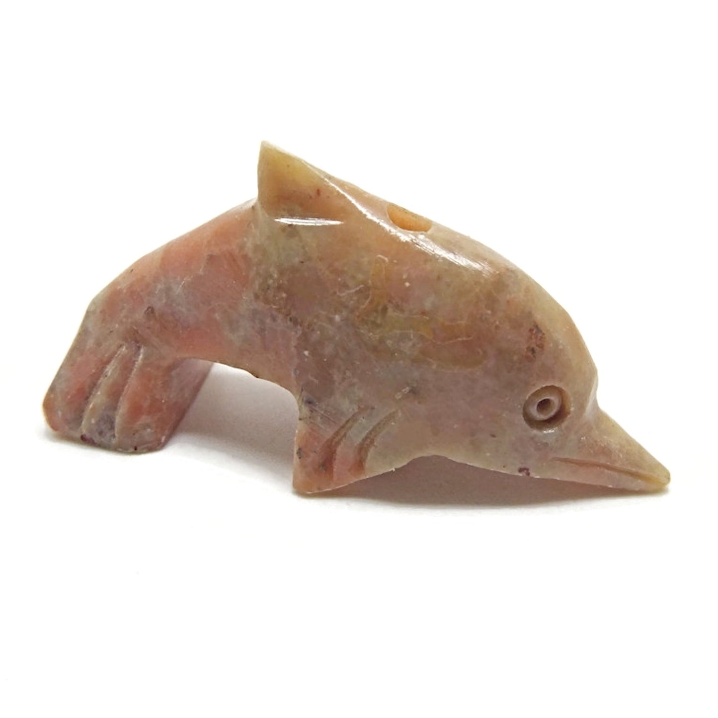 2 Carved Soapstone Dolphin Pendants 50x25x16mm for Jewellery and Crafts