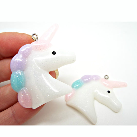 2x 50mm LARGE UNICORN Pendants with Glitter for Jewellery, Keyrings and Bag Charms