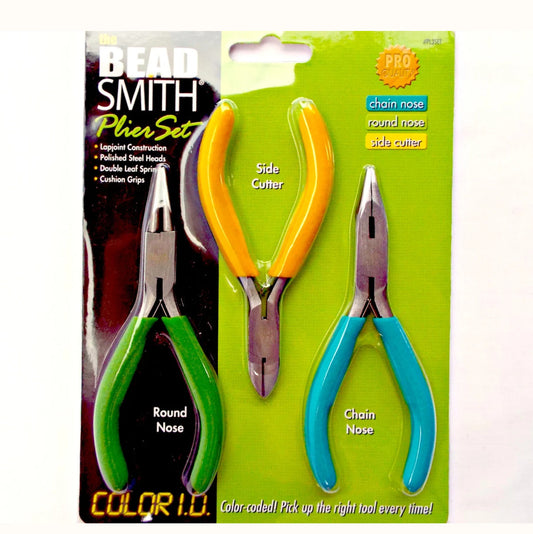 BEADSMITH COLOR ID 3Pc Plier Set for Jewellery Crafts, Round Nose, Chain Nose & Side Cutter Plier