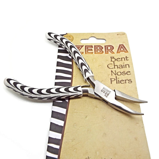 BeadSmith Bent Chain Nose Pliers in a Zebra Design, Boxjoint Jewellery & Crafting Tool