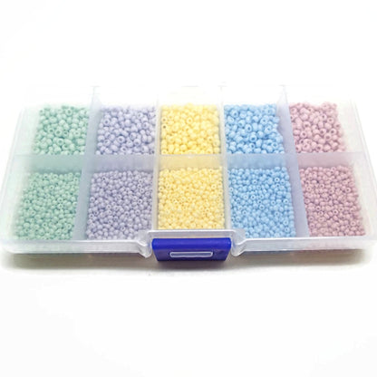 Preciosa Seed Beads, 10 Compartment Box with 5 Colours in 2 Sizes, Approx 7500 Beads