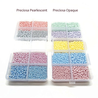 Preciosa Seed Beads, 10 Compartment Box with 5 Colours in 2 Sizes, Approx 7500 Beads