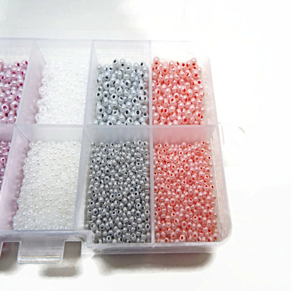 Preciosa Seed Beads, 10 Compartment Box with 5 Colours in 2 Sizes, Approx 8000 Beads