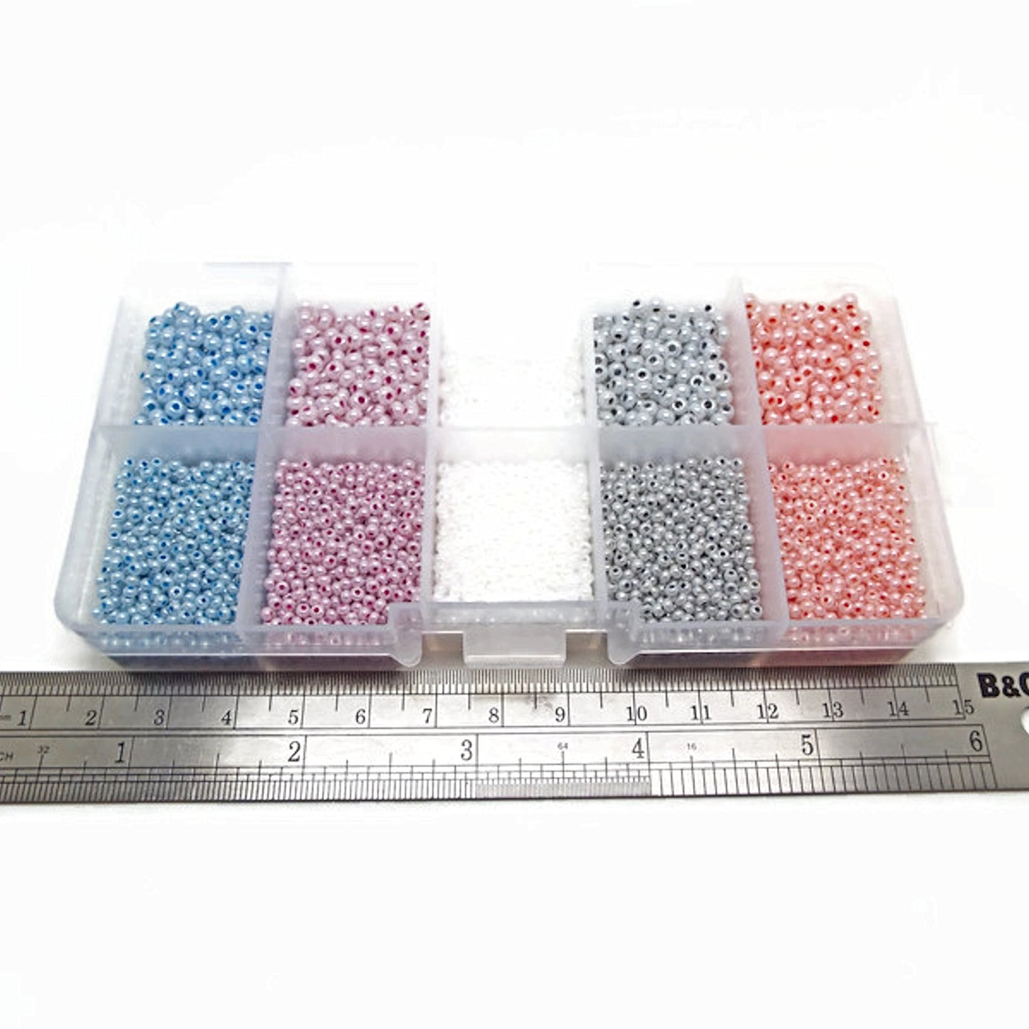 Preciosa Seed Beads, 10 Compartment Box with 5 Colours in 2 Sizes, Approx 8000 Beads