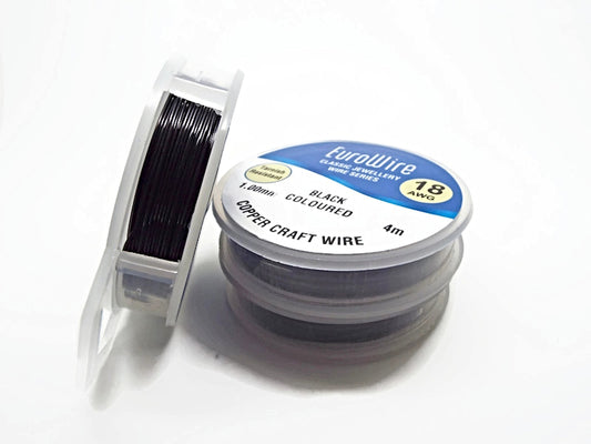 BLACK COPPER Craft & Jewellery Wire with Anti-Tarnish Coating in 4 Sizes, 0.4mm, 0.6mm, 0.8mm & 1mm