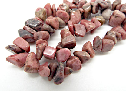 LARGE NATURAL Rhodonite Gemstone Chip Beads, 15in Strand, Pink Stone for Jewellery Making