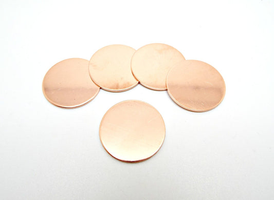 5 RAW COPPER DISC BLANKS 32mm Stamping Tags for Stamped Charms & Pendants