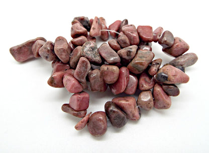 LARGE NATURAL Rhodonite Gemstone Chip Beads, 15in Strand, Pink Stone for Jewellery Making