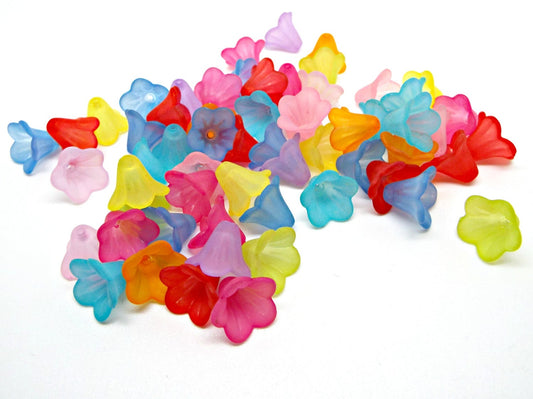 15mm Bell Flower Beads in Mixed Colors, Frosted Acrylic for Jewellery Making