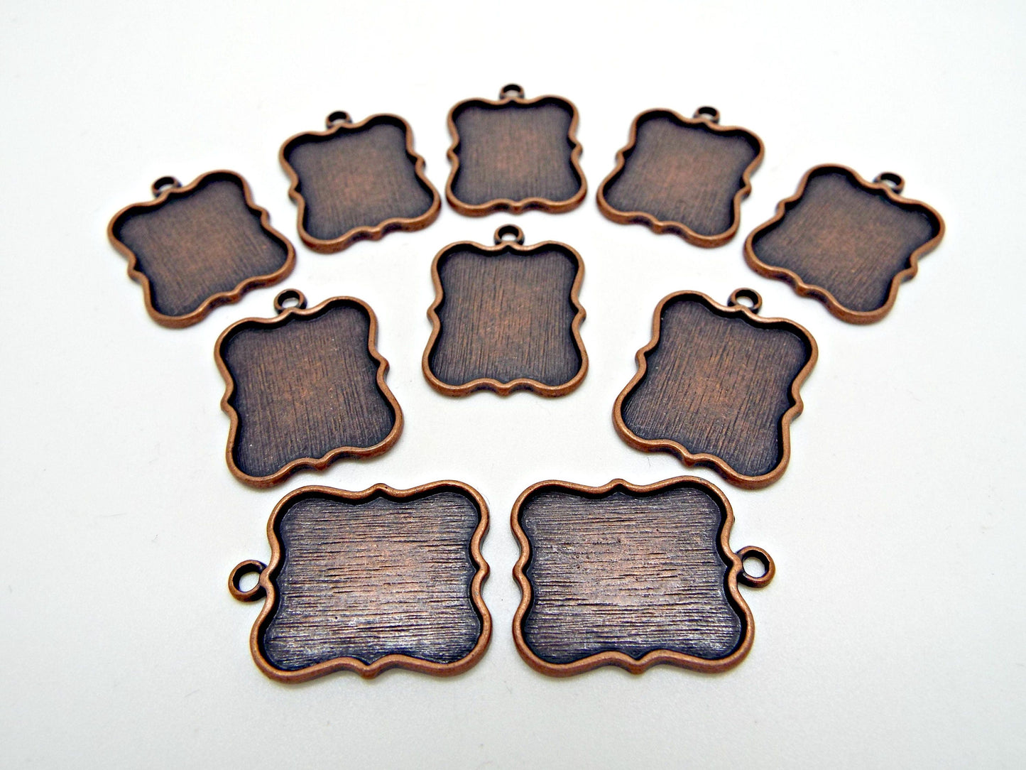 10 Copper Pendant Bezel Trays 24x18mm Setting, Red Copper Color with a Scroll Style Edge