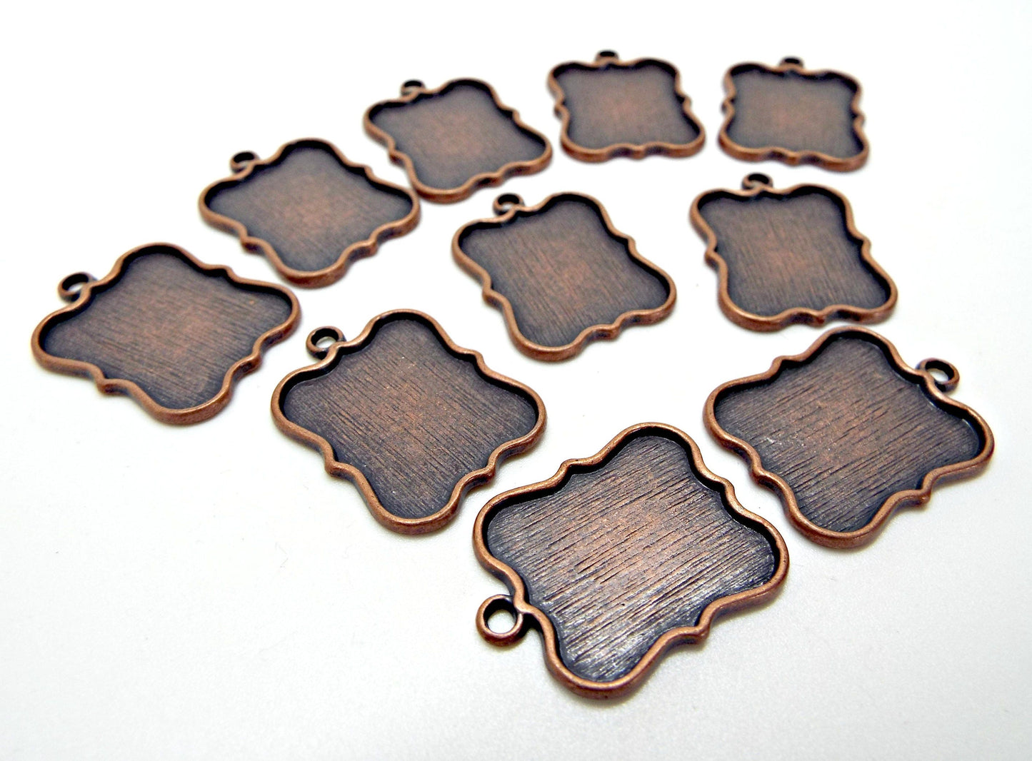 10 Copper Pendant Bezel Trays 24x18mm Setting, Red Copper Color with a Scroll Style Edge