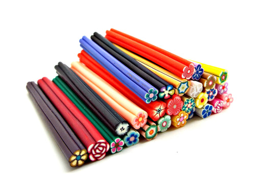 20 POLYMER CLAY FLOWER CANES, 2 Inch Length. Perfect for Nail Art, Scrapbooking, Slime & Mixed Media Crafts