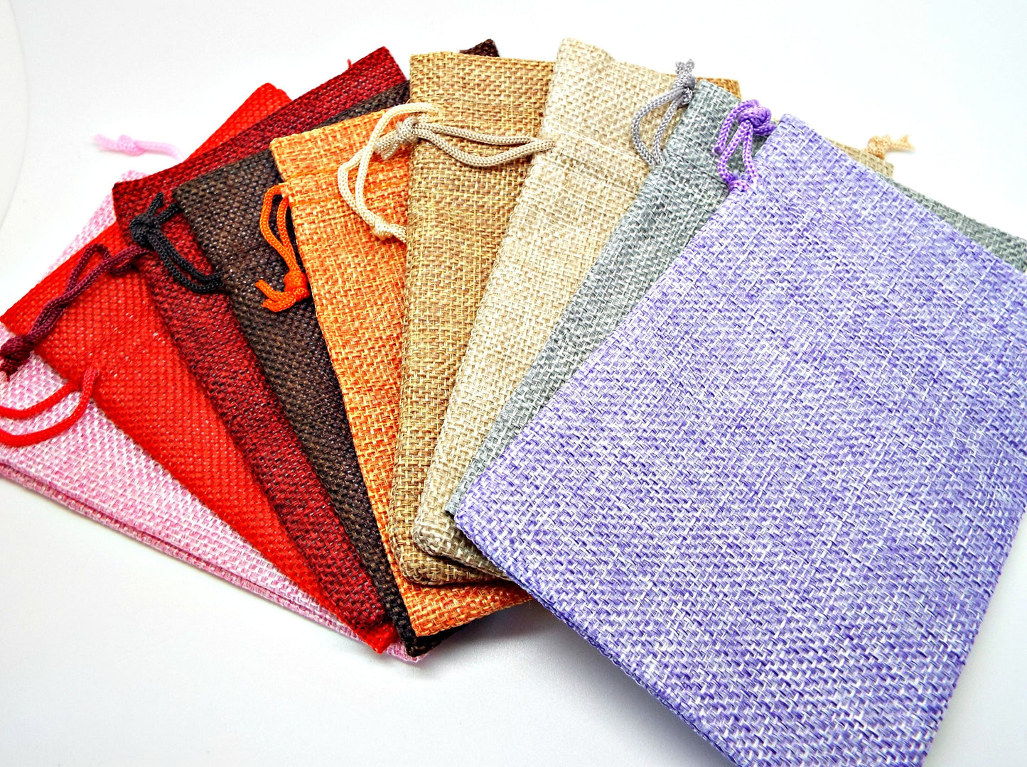 5 HESSIAN STYLE GIFT BAGS, 10x13cm with Drawstring Closure in Mixed Colors, Jewellery Presentation Gift Pouches