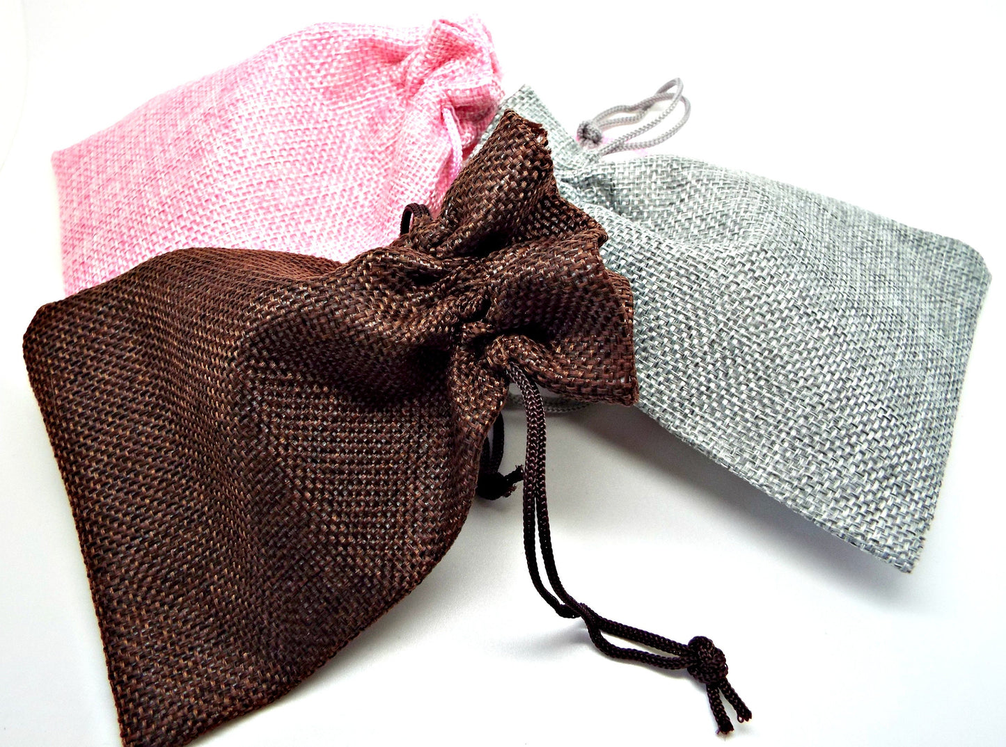 5 HESSIAN STYLE GIFT BAGS, 10x13cm with Drawstring Closure in Mixed Colors, Jewellery Presentation Gift Pouches