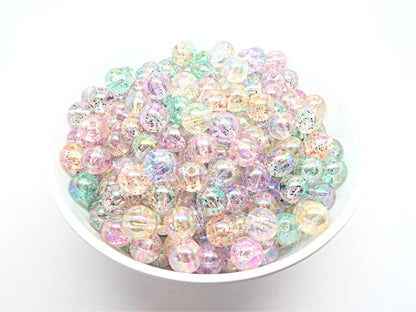 SET OF 50 10mm Clear Round Glitter Beads, Bubble Style with Glitter Inner, Jewellery Supplies