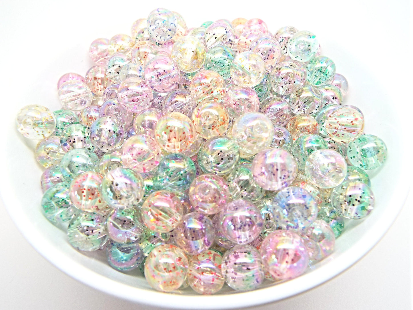 SET OF 50 10mm Clear Round Glitter Beads, Bubble Style with Glitter Inner, Jewellery Supplies