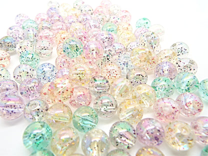 SET OF 50 10mm Clear Round Glitter Beads, Bubble Style with Glitter Inner, Jewellery Supplies