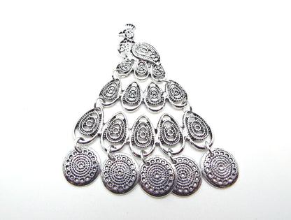 3 ANTIQUE SILVER Style Peacock Pendants, Large Bird Jewellery Supplies 80x61mm