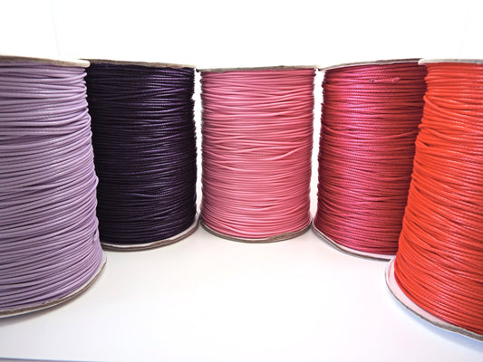 25 METRES WAXED Cord, 1mm Wide in 5 Colors, Purple and Pink Mix, Jewellery Making and Crafts