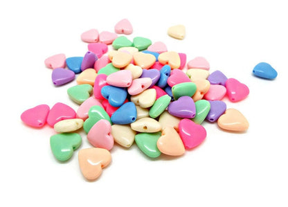 SET OF 50 13mm Acrylic Valentine Heart Beads in Mixed Colors, Top Drilled Heart Beads for Jewellery Making