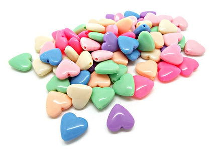 SET OF 50 13mm Acrylic Valentine Heart Beads in Mixed Colors, Top Drilled Heart Beads for Jewellery Making