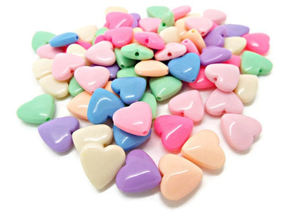 SET OF 50 13mm Acrylic Valentine Heart Beads in Mixed Colors, Top Drilled Heart Beads for Jewellery Making