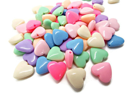 SET OF 50 13mm Acrylic Valentine Heart Beads in Mixed Colors, Top Drilled Heart Beads for Jewellery Making