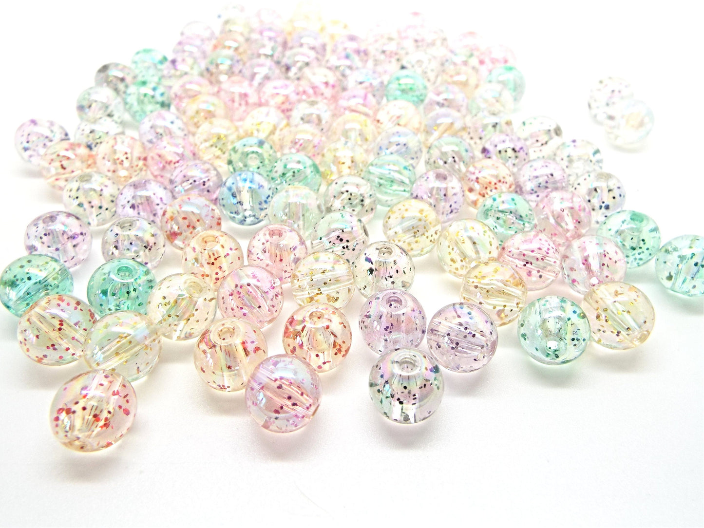 SET OF 50 10mm Clear Round Glitter Beads, Bubble Style with Glitter Inner, Jewellery Supplies