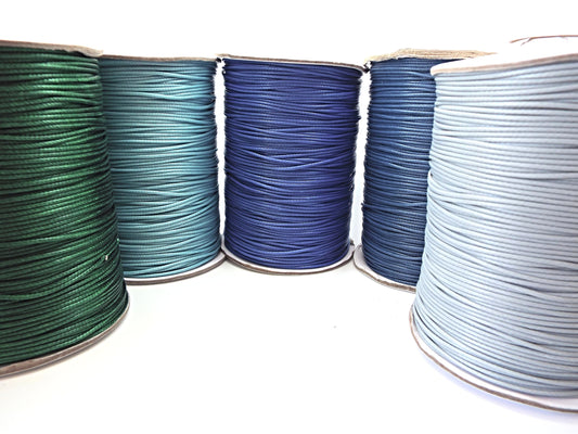 25 METRES OF 1MM Waxed Cord, 5M Each of 5 Colours. Green Blue & Grey Mix Polyester Jewellery Cord