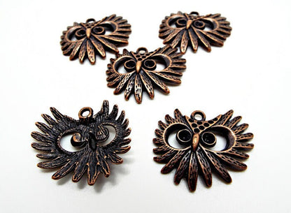 5 ANTIQUE COPPER Tone Owl Pendants, 29mm Metal Bird Jewellery Charm Blanks