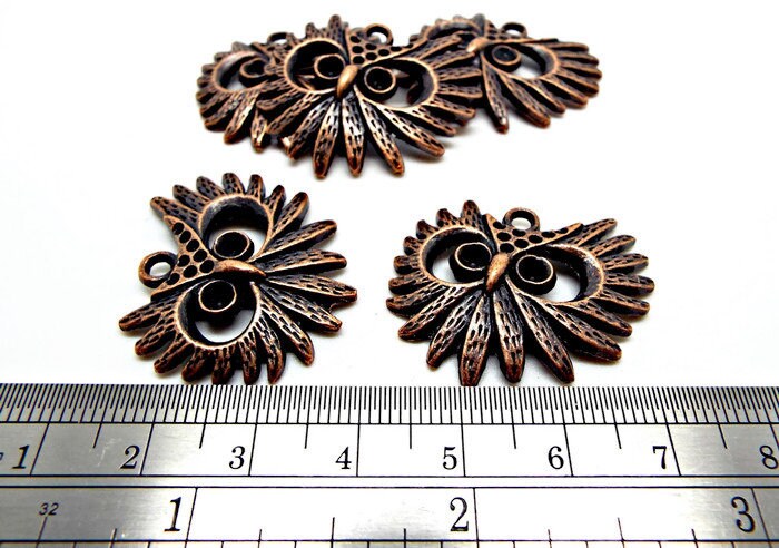 5 ANTIQUE COPPER Tone Owl Pendants, 29mm Metal Bird Jewellery Charm Blanks