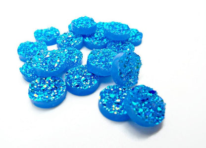 20 BLUE FAUX Druzy Resin Cabochons, 12mm Round Flatback Glitter Cabs for Sparkle Jewellery Crafts