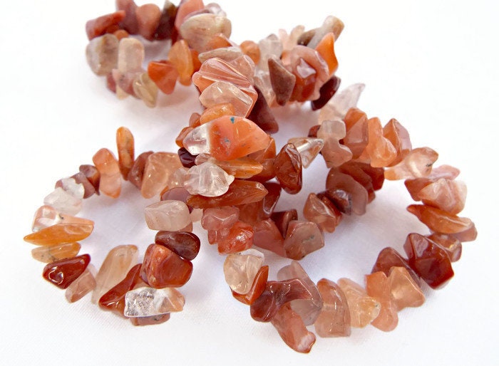 NATURAL LODOLITE Medium Gemstone Chip Beads, 16 Inch Strand of Orange Red Peach Stone for Jewellery Making