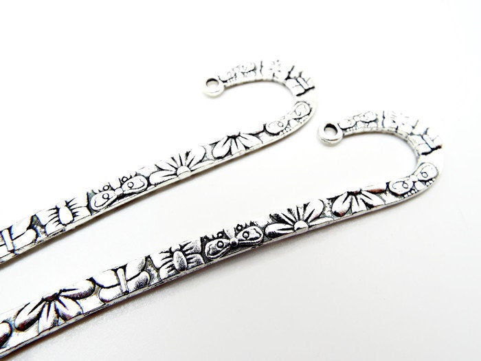 5 SILVER BUTTERFLY and Flower Bookmark Blanks, Antique Style Metal, Add Charms & Beads for a Perfect Gift