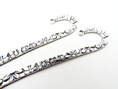 5 SILVER BUTTERFLY and Flower Bookmark Blanks, Antique Style Metal, Add Charms & Beads for a Perfect Gift