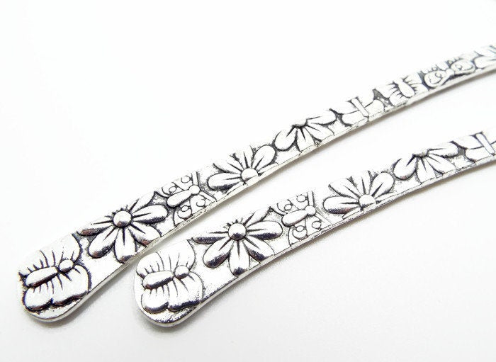 5 SILVER BUTTERFLY and Flower Bookmark Blanks, Antique Style Metal, Add Charms & Beads for a Perfect Gift