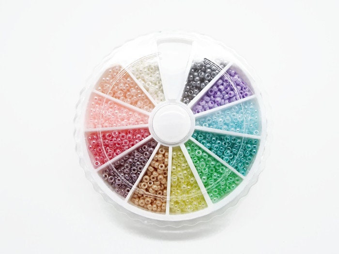 1800 Pastel Miyuki Seed Bead Wheel Size 11/0 12 Colours Rainbow Seed Beads, 150 of Each Color