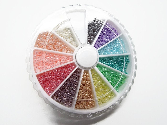 1800 Pastel Miyuki Seed Bead Wheel Size 11/0 12 Colours Rainbow Seed Beads, 150 of Each Color