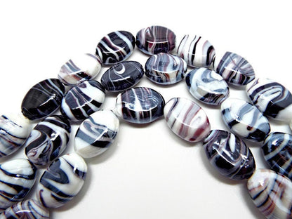 20 CHUNKY BLACK and White Lampwork Beads, 20mm Loose Oval Glass Beads with 2mm Hole