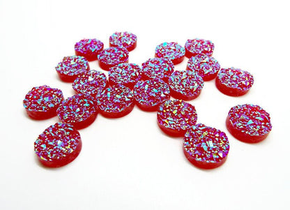 RED FAUX Druzy Cabochons, Pack of 20 Round Resin Cabs, 12mm Flatback Sparkle Embellishment