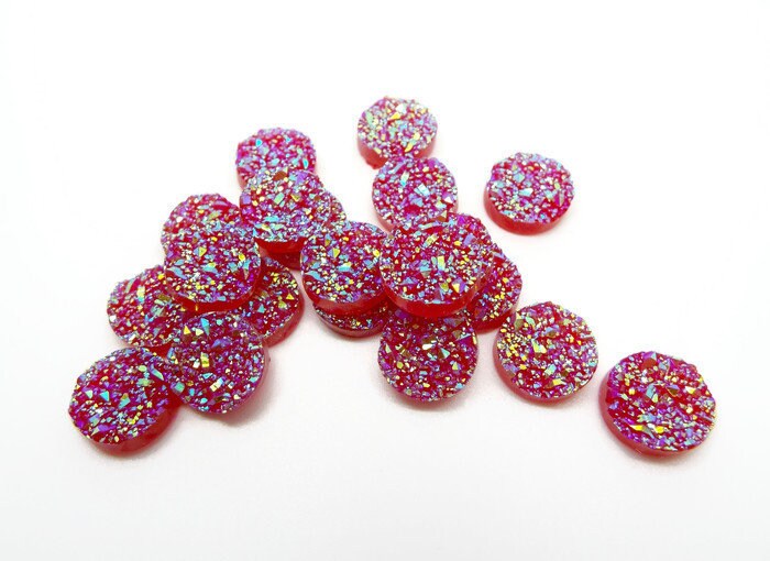 RED FAUX Druzy Cabochons, Pack of 20 Round Resin Cabs, 12mm Flatback Sparkle Embellishment