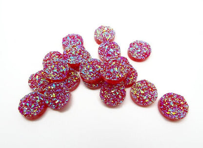 RED FAUX Druzy Cabochons, Pack of 20 Round Resin Cabs, 12mm Flatback Sparkle Embellishment